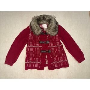 Savannah toddler girls red  sweater with faux fur collar
